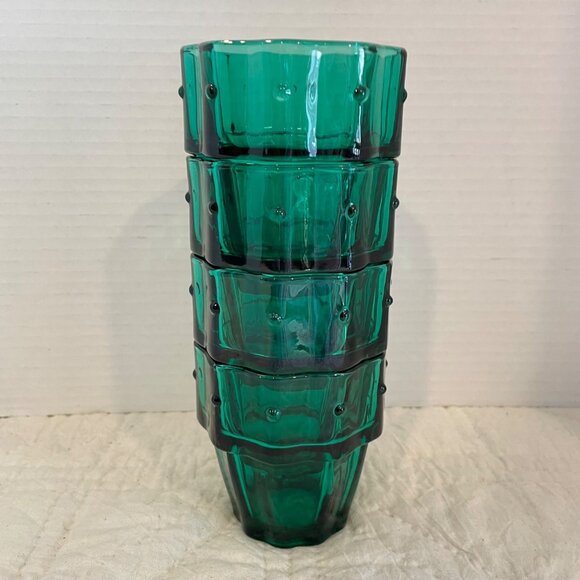 Set Of 4 Vintage Green Glass Small Tumblers Shot glasses or Candle Holders with - Picture 1 of 10